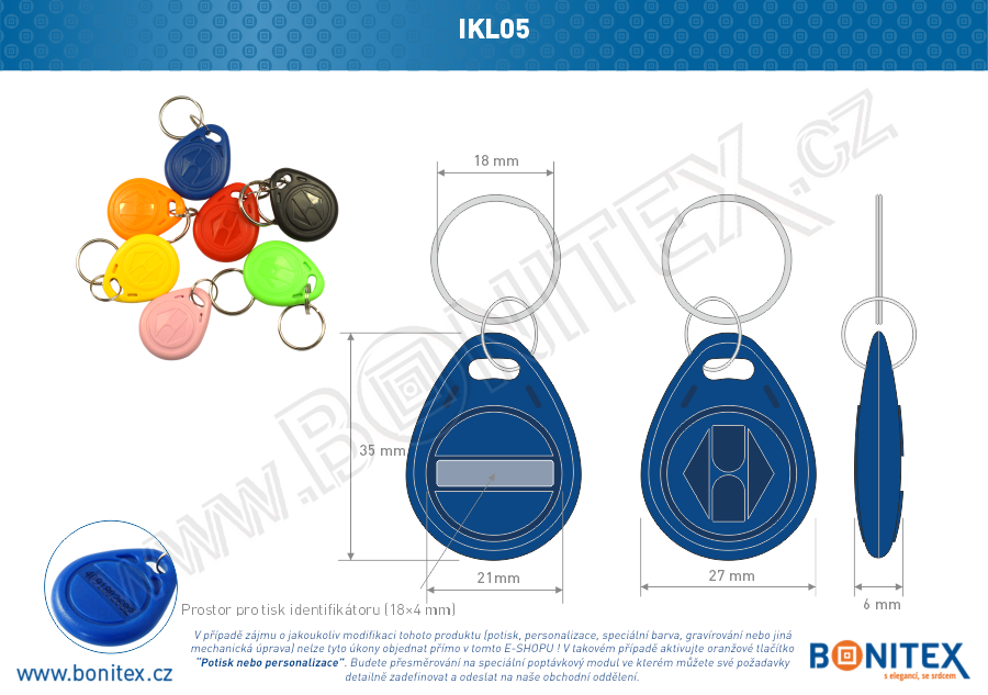 ABS klíčenka 35x28, tl. 6mm s RFID 125 kHz, tmavá modrá-botinex