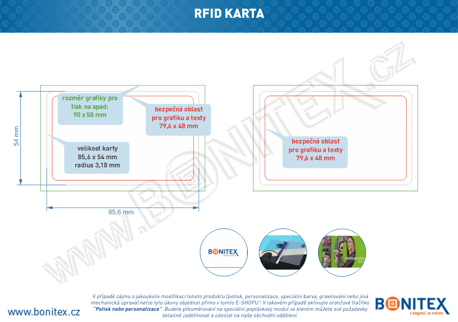 Plastová karta PVC, rozměr ISO, tl. 0,82mm s RFID 125 kHz, lesklá laminace, bílá-botinex