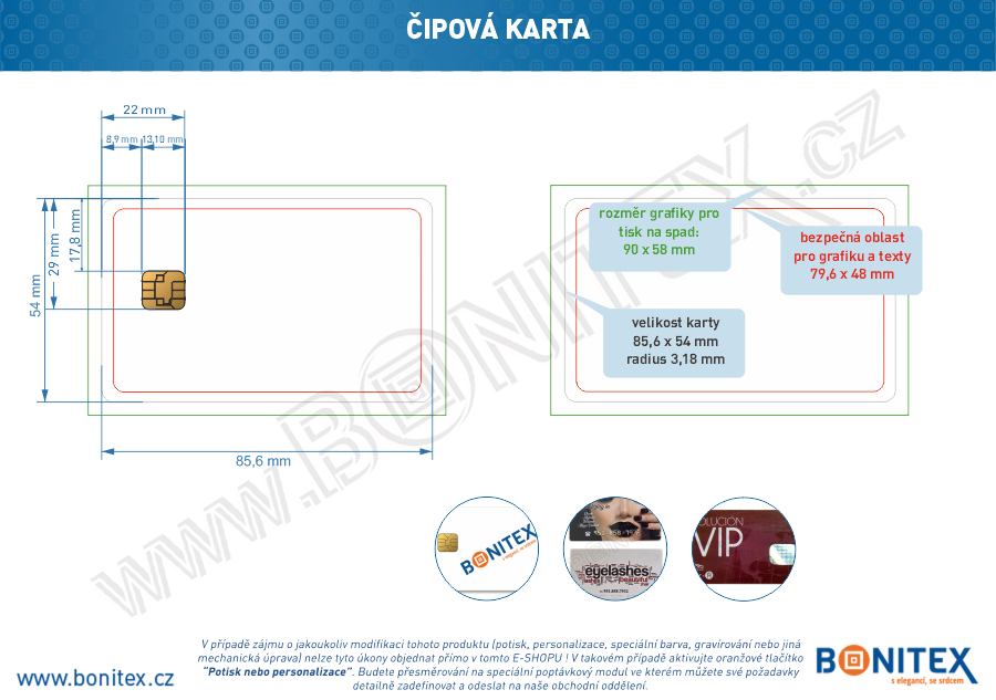 Plastová karta PVC, rozměr ISO, tl. 0,82mm s kontaktním čipem, lesklá laminace, bílá-botinex