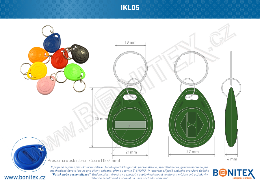 ABS klíčenka 35x28, tl. 6mm s RFID 125 kHz, tmavá zelená-botinex