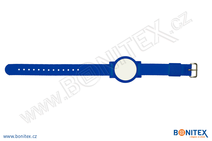 Nylonový náramek 255-265x16mm, kovová spona 1, s RFID 125 kHz, modrý/č.modro-bílý-botinex