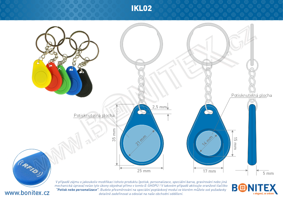 Klíčenka-silikon-35x25/5mm-s RFID-125 kHz-modrá-botinex