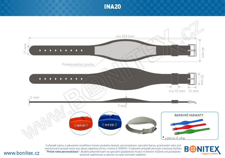 Silikonový náramek 255x17/34mm, kovová spona, s RFID 125 kHz, šedý-botinex