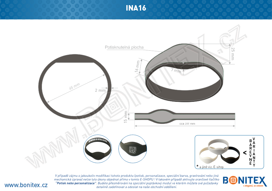 Silikonový náramek, průměr 65mm s RFID 125 kHz, šedý-botinex