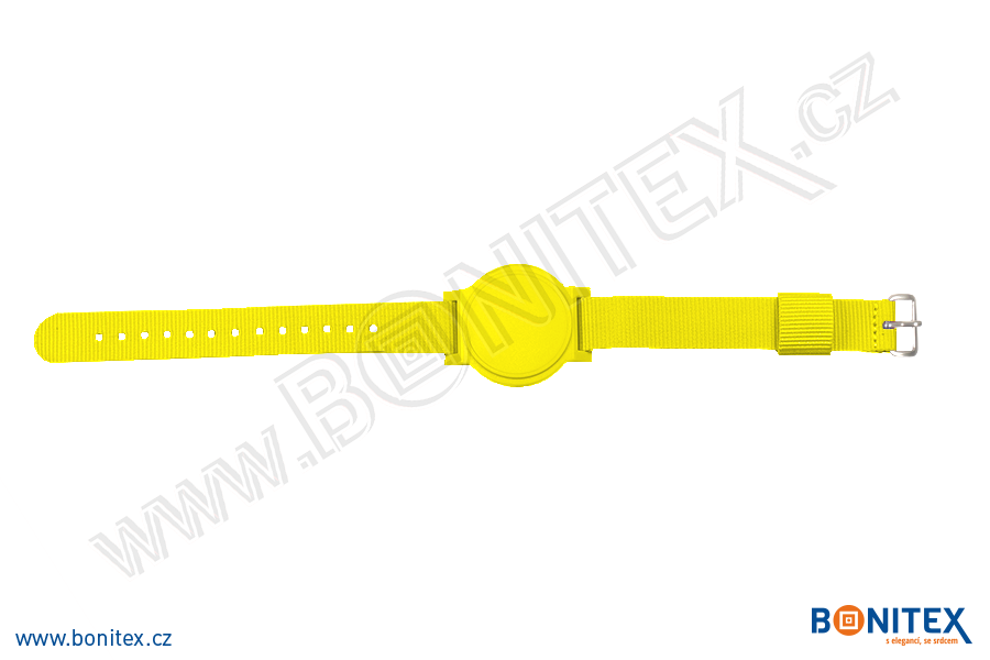 Nylonový náramek 255-265x16mm, kovová spona 1, s RFID 13,56 MHz, žlutý/č.žlutý-botinex