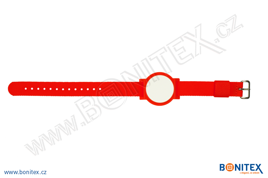 Nylonový náramek 255-265x16mm, kovová spona 1, s RFID 125 kHz, červený/č.červeno-bílý-botinex