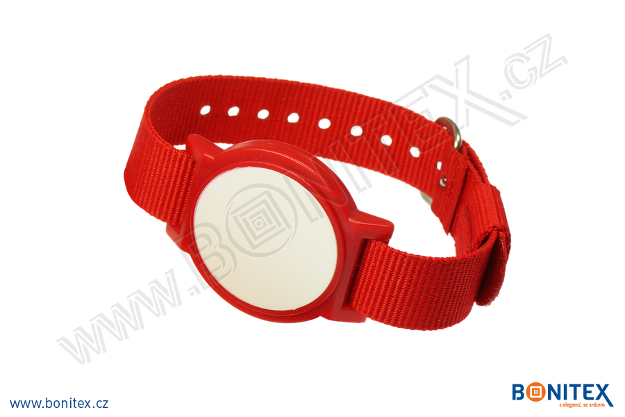 Nylonový náramek 255-265x16mm, kovová spona 1, s RFID 125 kHz, červený/č.červeno-bílý-botinex