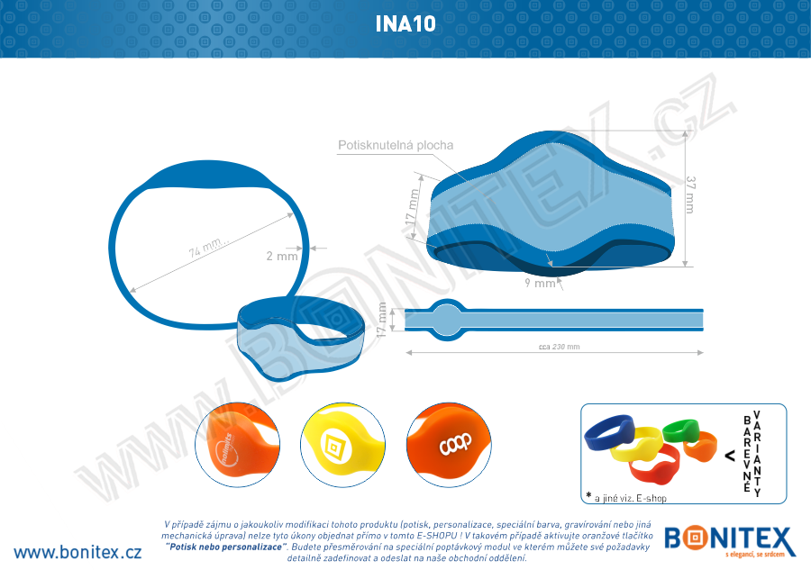Silikonový náramek, průměr 74mm s RFID 13,56 MHz, modrý-botinex