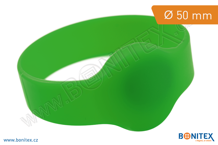 Silikonový náramek, průměr 50mm s RFID 13,56 MHz, zelený-botinex
