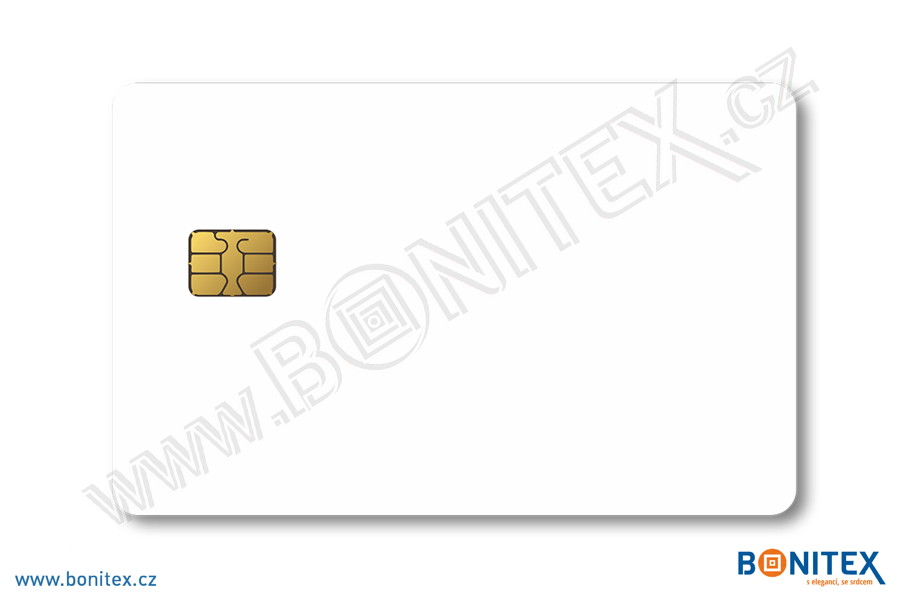 Plastová karta PVC, rozměr ISO, tl. 0,82mm s kontaktním čipem, lesklá laminace, bílá-botinex