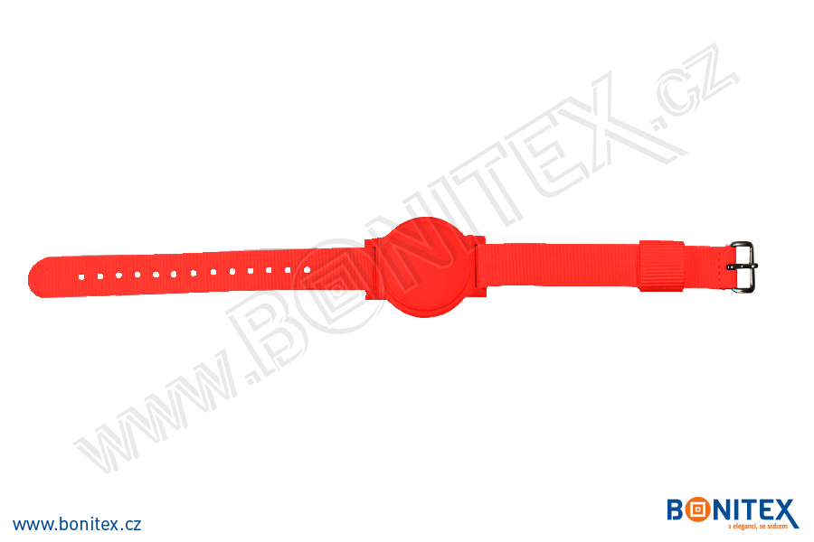 Nylonový náramek 255-265x16mm, kovová spona 1, s RFID 13,56 MHz, červený/č.červený-botinex