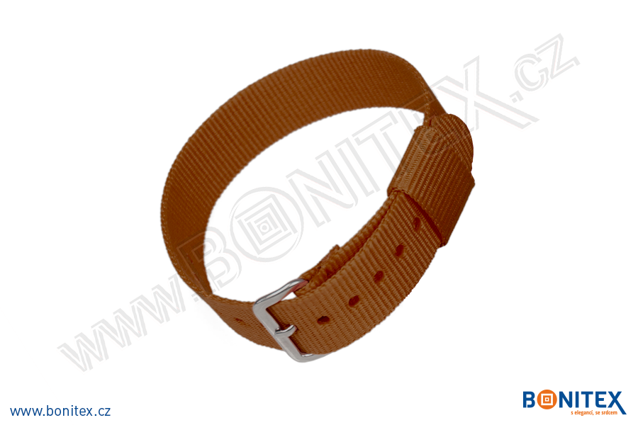 Samostatná nylonová páska pro náramek INA55, 255-265x16mm, kovová spona 1, hnědá-botinex