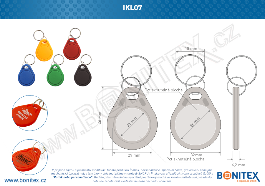 ABS klíčenka 40x32, tl. 4,2mm s RFID 125 kHz, bílá-botinex