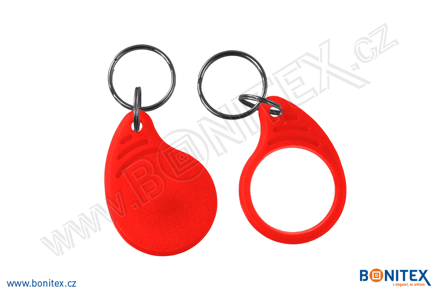 Klíčenka-ABS-43x31-tl.4mm-s RFID-13,56 MHz-červená/bílý střed-botinex