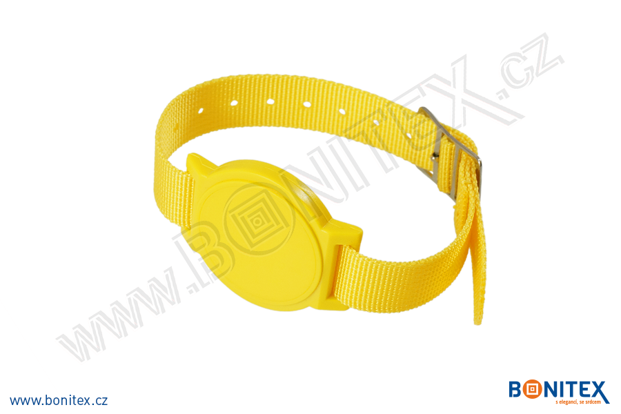Nylonový náramek 255-265x15mm, kovová spona 2, s RFID 13,56 MHz, žlutý/č.žlutý-botinex