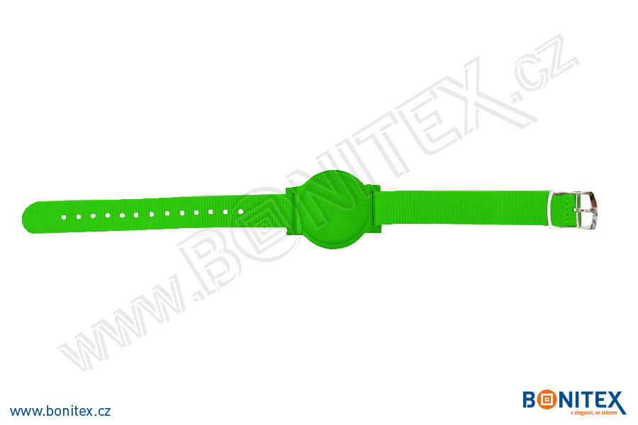 Nylonový náramek 255-265x15mm, kovová spona 2, s RFID 13,56 MHz, zelený/č.zelený-botinex