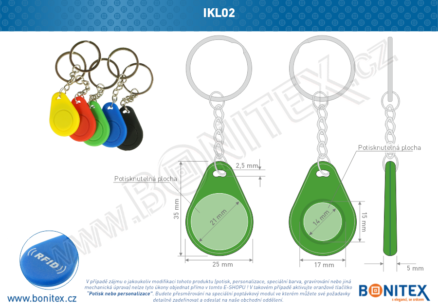 Klíčenka-silikon-35x25/5mm-s RFID-125 kHz-zelená-botinex