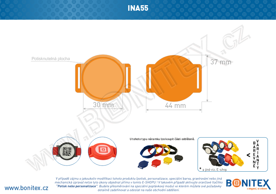 Samostatné tělo s čipem pro náramek INA55, s RFID 13,56 MHz, oranžový-botinex