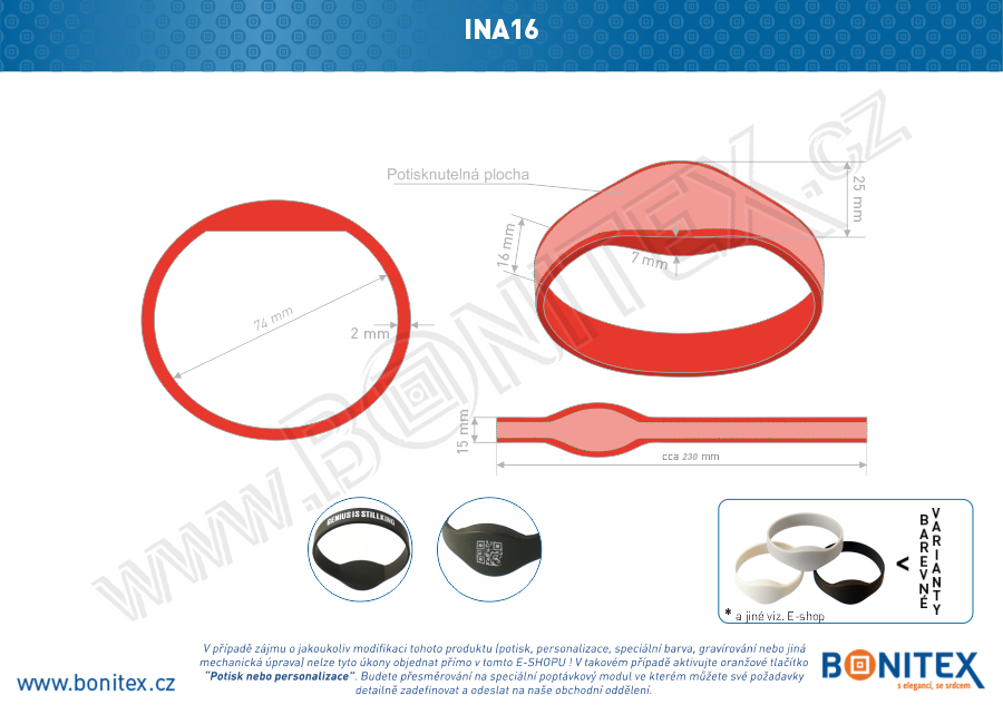 Silikonový náramek, průměr 74mm s RFID 13,56 MHz, červený-botinex