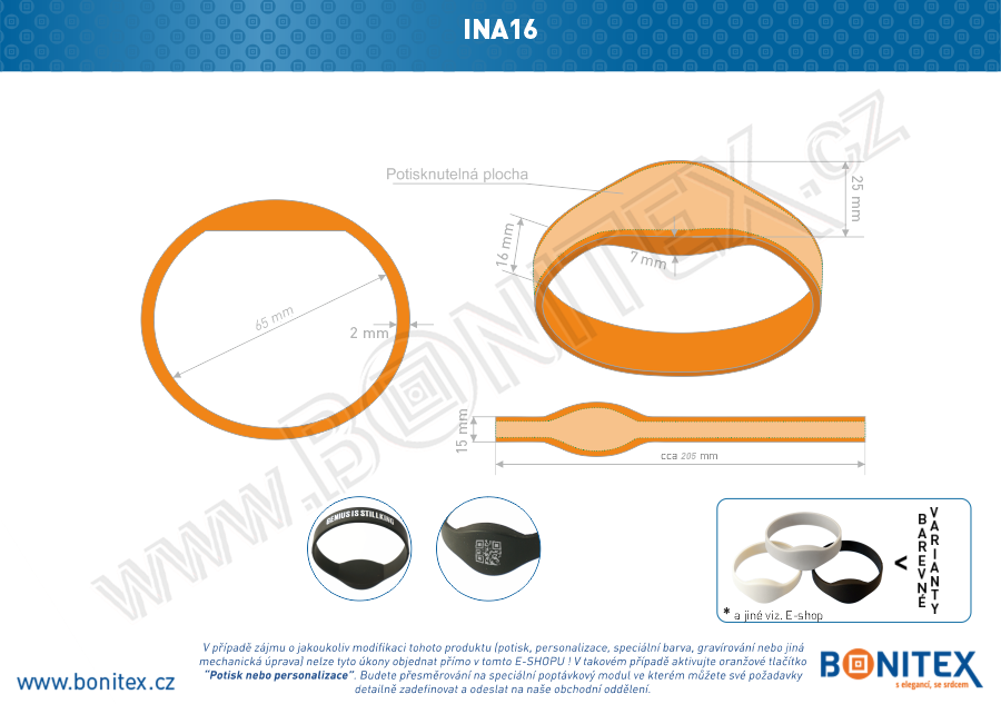 Silikonový náramek, průměr 65mm s RFID 13,56 MHz, oranžový-botinex