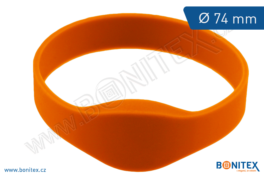 Silikonový náramek, průměr 74mm s RFID 13,56 MHz, oranžový-botinex
