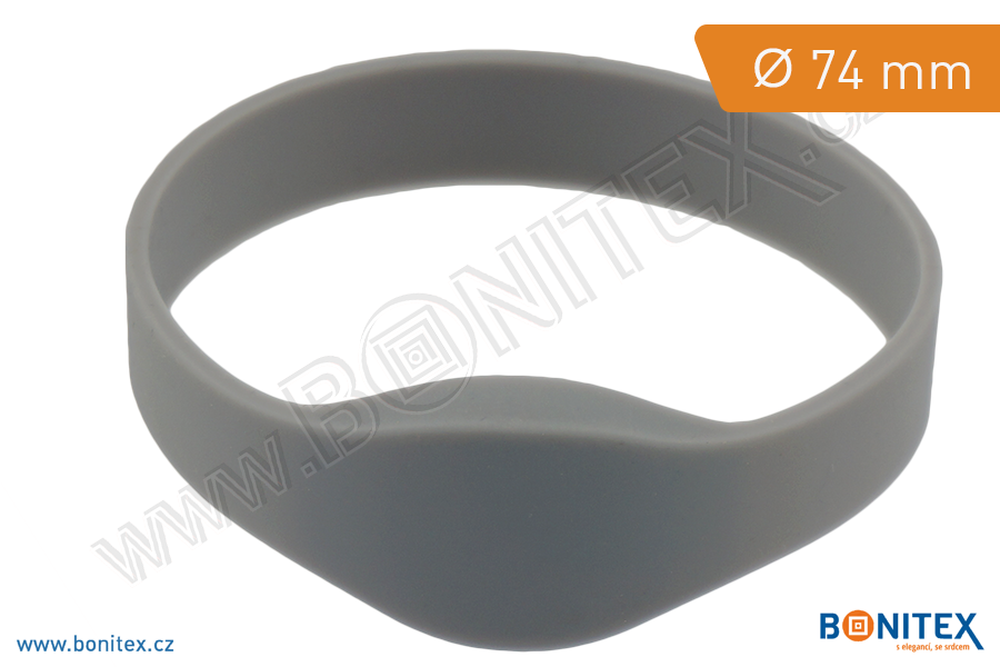 Silikonový náramek, průměr 74mm s RFID 13,56 MHz, šedý-botinex