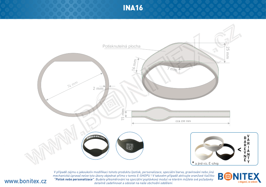 Silikonový náramek, průměr 74mm s RFID 125 kHz, bílý-botinex