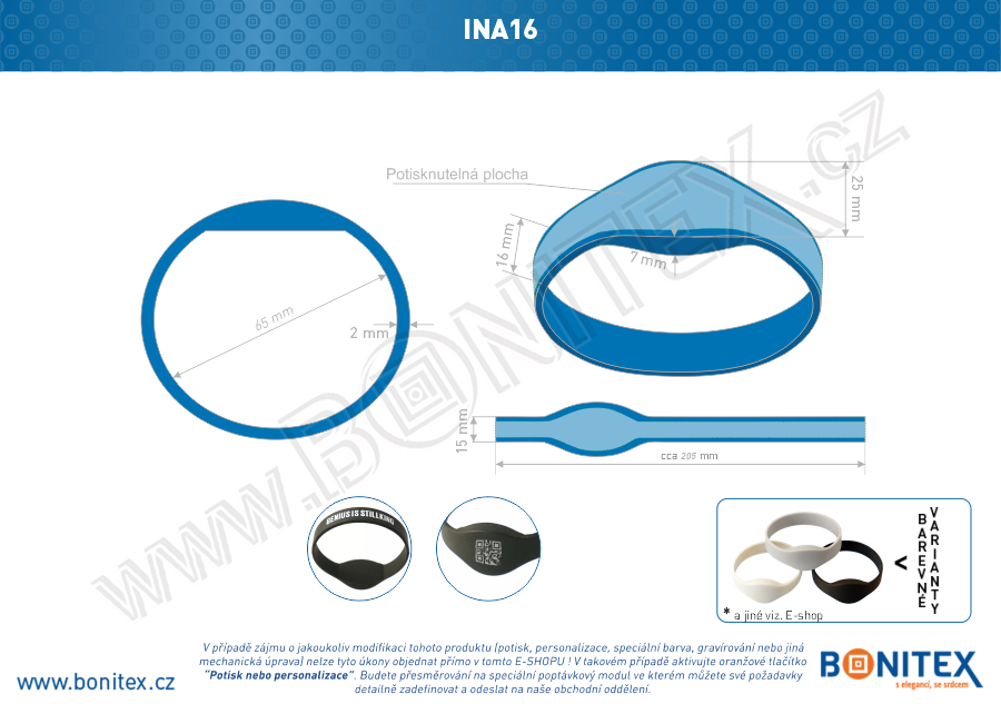 Silikonový náramek, průměr 65mm s RFID 125 kHz, modrý-botinex