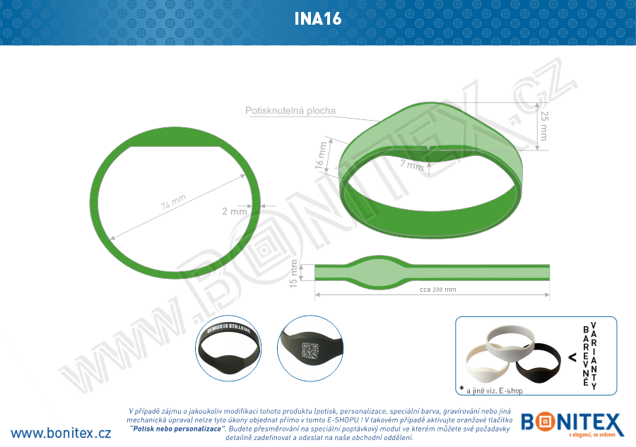 Silikonový náramek, průměr 74mm s RFID 125 kHz, zelený-botinex