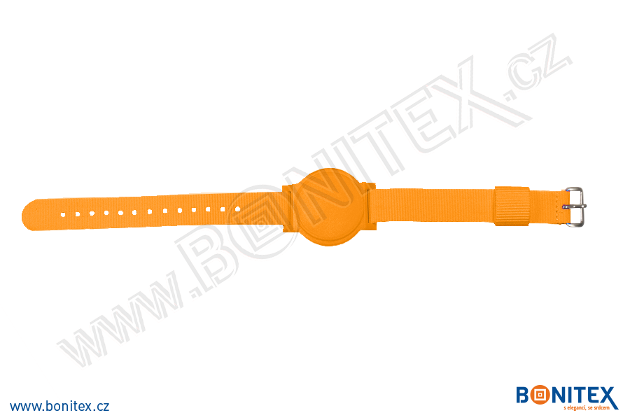 Nylonový náramek 255-265x16mm, kovová spona 1, s RFID 13,56 MHz, oranžový/č.oranžový-botinex