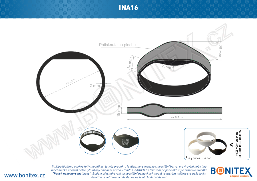 Silikonový náramek, průměr 65mm s RFID 13,56 MHz, černý (SO-21)-botinex