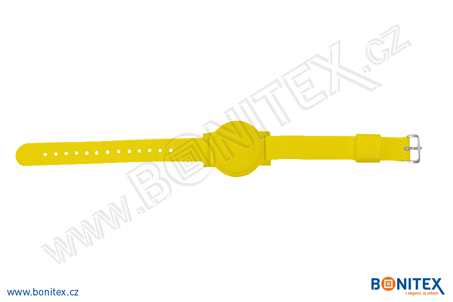 Nylonový náramek 255-265x16mm, kovová spona 1, s RFID 13,56 MHz, žlutý/č.žlutý-botinex