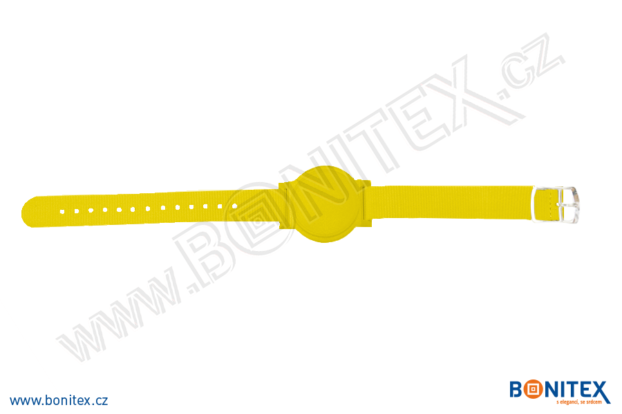 Nylonový náramek 255-265x15mm, kovová spona 2, s RFID 125 kHz, žlutý/č.žlutý-botinex