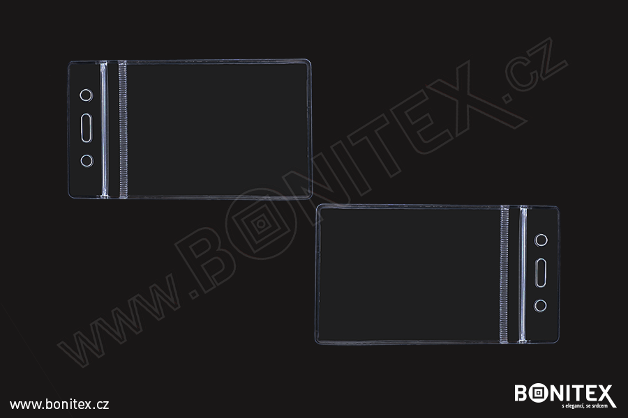 Plastové pouzdro rozměru ISO, na šířku, PVC-65x117, tl.0,6mm s úchytem a zámkem, průhledné-botinex