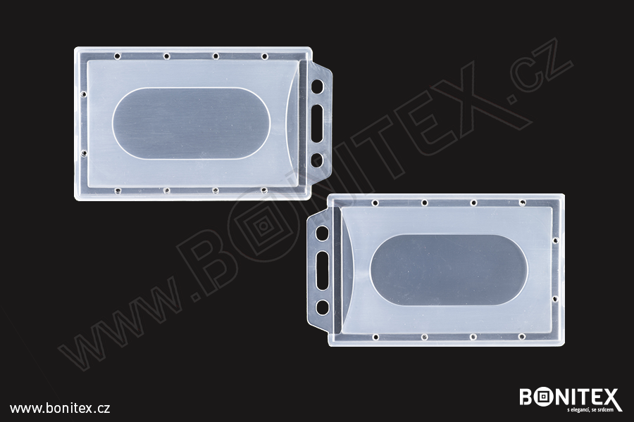 Plastové pouzdro pro karty rozměru ISO, na šířku, PP-60x90, tl. 3,5mm s úchytem, průhledné-botinex