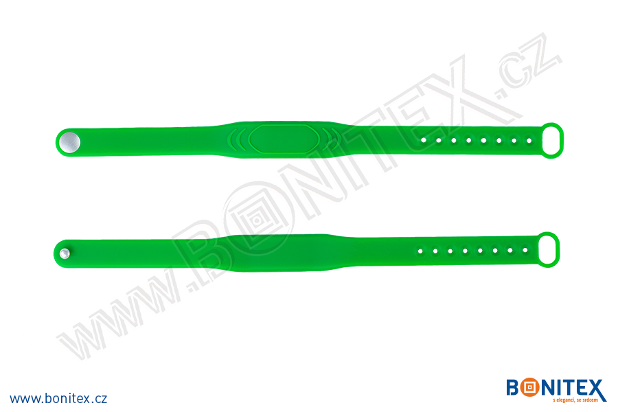 Silikonový náramek 242x13/17mm, kovový knoflík, s RFID 125 kHz, zelený-botinex