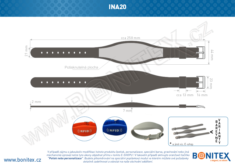 Silikonový náramek 255x17/34mm, kovová spona, s RFID 13,56 kHz, šedý-botinex