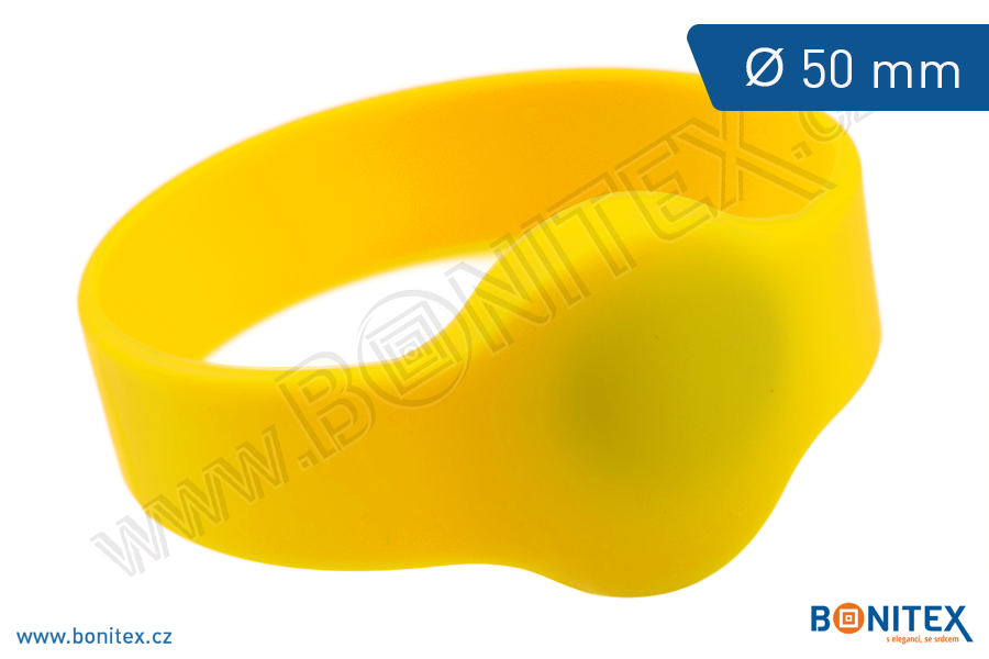 Silikonový náramek, průměr 50mm s RFID 13,56 MHz, žlutý-botinex