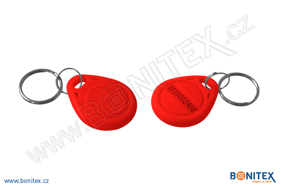 ABS klíčenka 35x28, tl. 6mm s RFID 125 kHz, červená+UID DEC-5B-botinex
