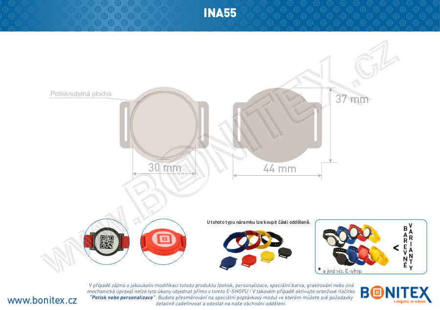 Samostatné tělo s čipem pro náramek INA55, s RFID 13,56 MHz, bílý-botinex