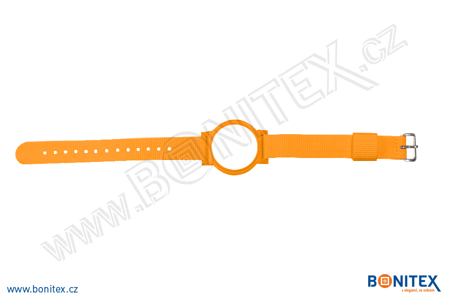 Nylonový náramek 255-265x16mm, kovová spona 1, s RFID 125 kHz, oranžový/č.oranžovo-bílý-botinex