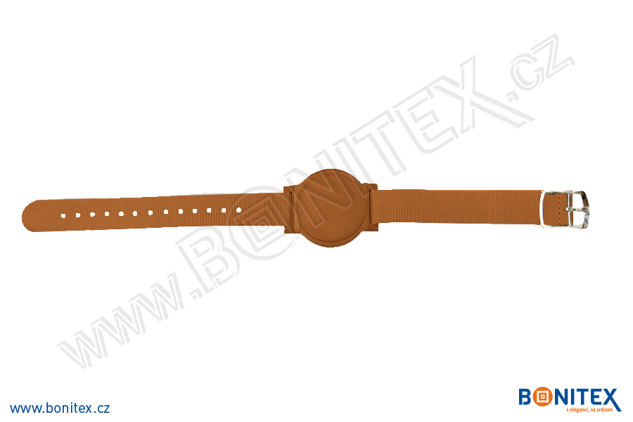 Nylonový náramek 255-265x15mm, kovová spona 2, s RFID 125 kHz, hnědý/č.hnědý-botinex