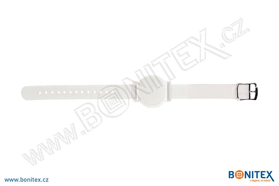 Nylonový náramek 255-265x15mm, kovová spona 2, s RFID 13,56 MHz, bílý/č.bílý-botinex