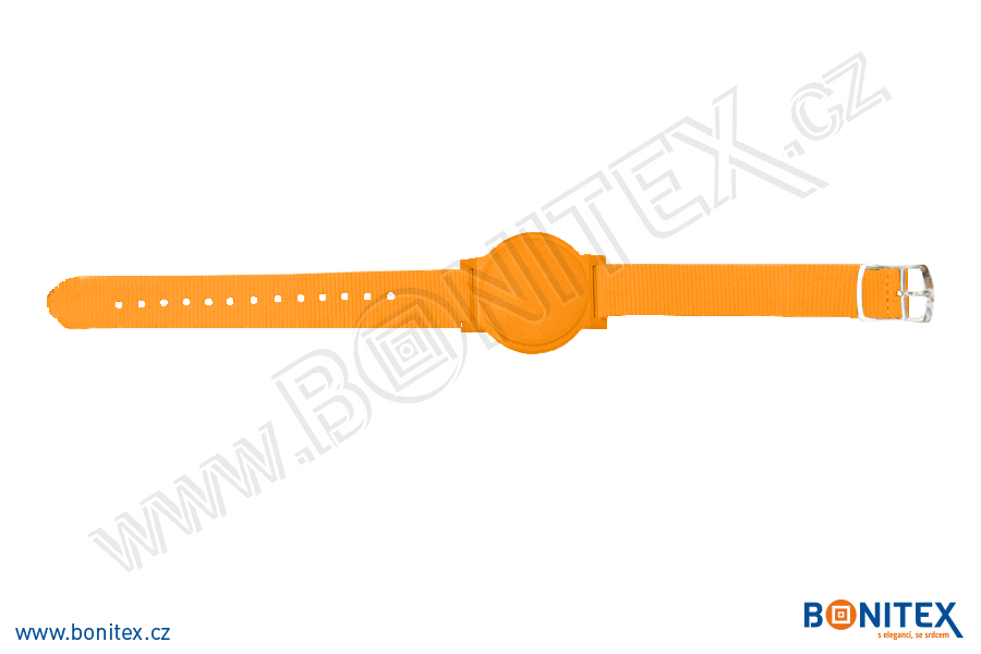 Nylonový náramek 255-265x15mm, kovová spona 2, s RFID 13,56 MHz, oranžový/č.oranžový-botinex