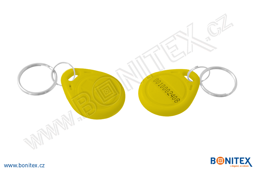 ABS klíčenka 35x28, tl. 6mm s RFID 125 kHz, žlutá+UID DEC-5B-botinex