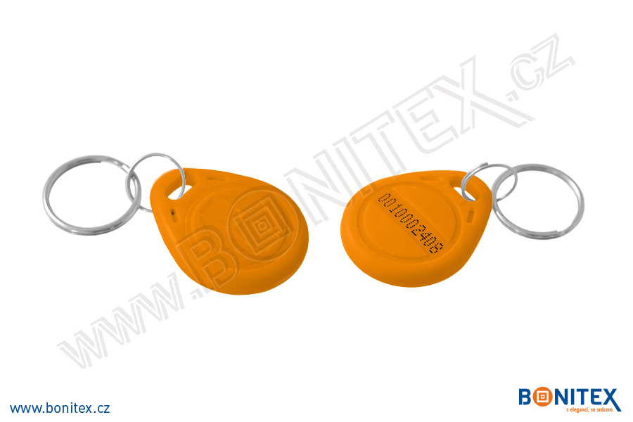 ABS klíčenka 35x28, tl. 6mm s RFID 125 kHz, oranžová+UID HEX-5B-botinex