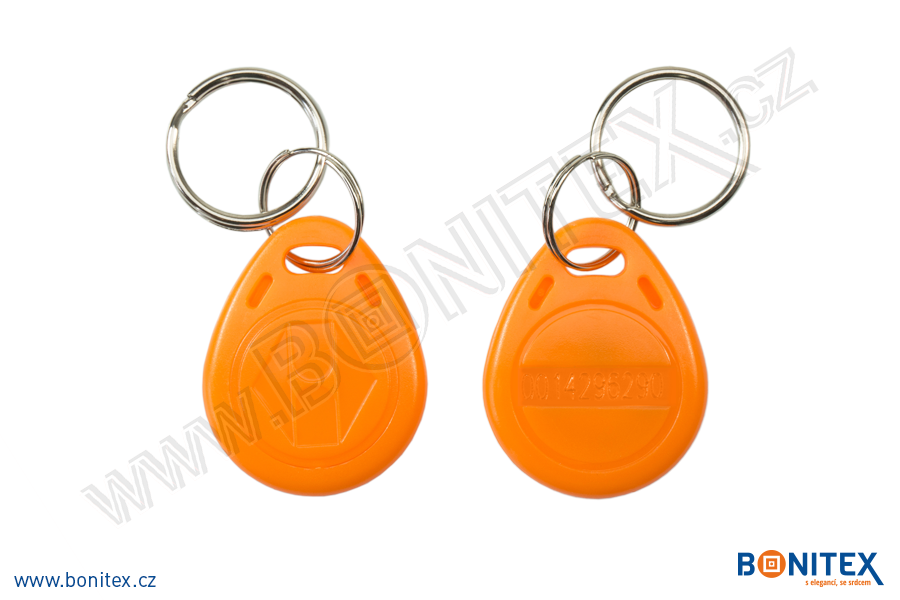 ABS klíčenka 35x28, tl. 6mm s RFID 125 kHz, oranžová+UID HEX-5B-botinex