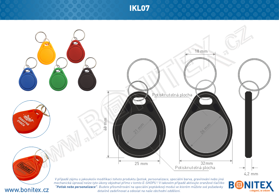 ABS klíčenka 40x32, tl. 4,2mm s RFID 125 kHz, černá+UID DEC-5B-botinex