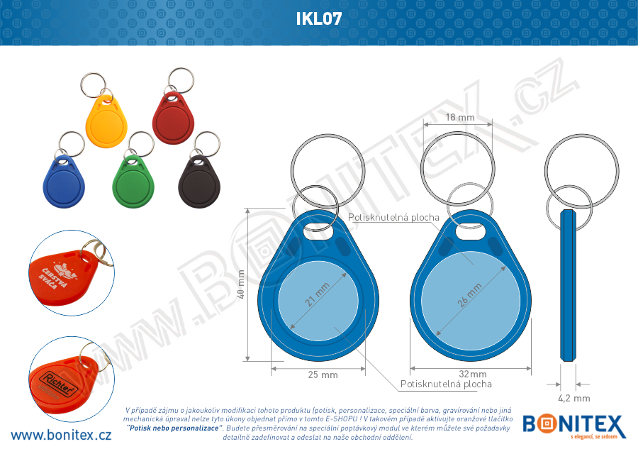 ABS klíčenka 40x32, tl. 4,2mm s RFID 13,56 MHz, modrá (VC-41)-botinex