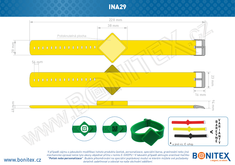 Náramek-silikon-247x20/40mm,kov.spona-s RFID-13,56 MHz-žlutý-botinex